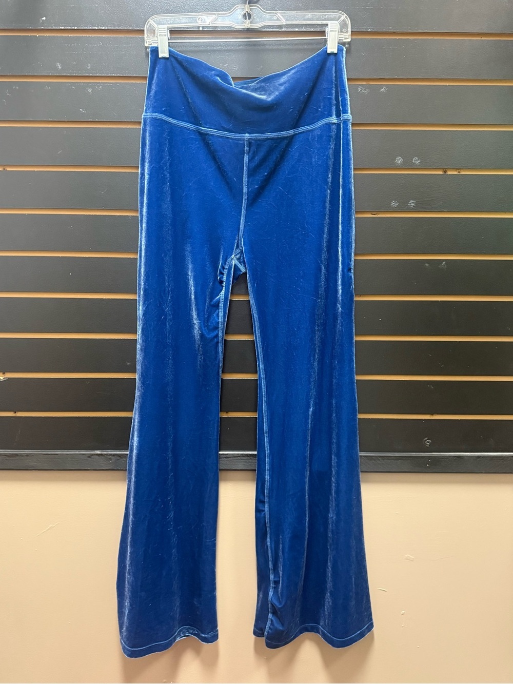 Beyond Yoga Blue Velour Flare Leggings Pants XL High Rise Lounge